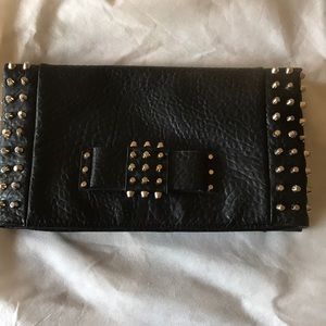 Love culture black leather clutch with gold studs